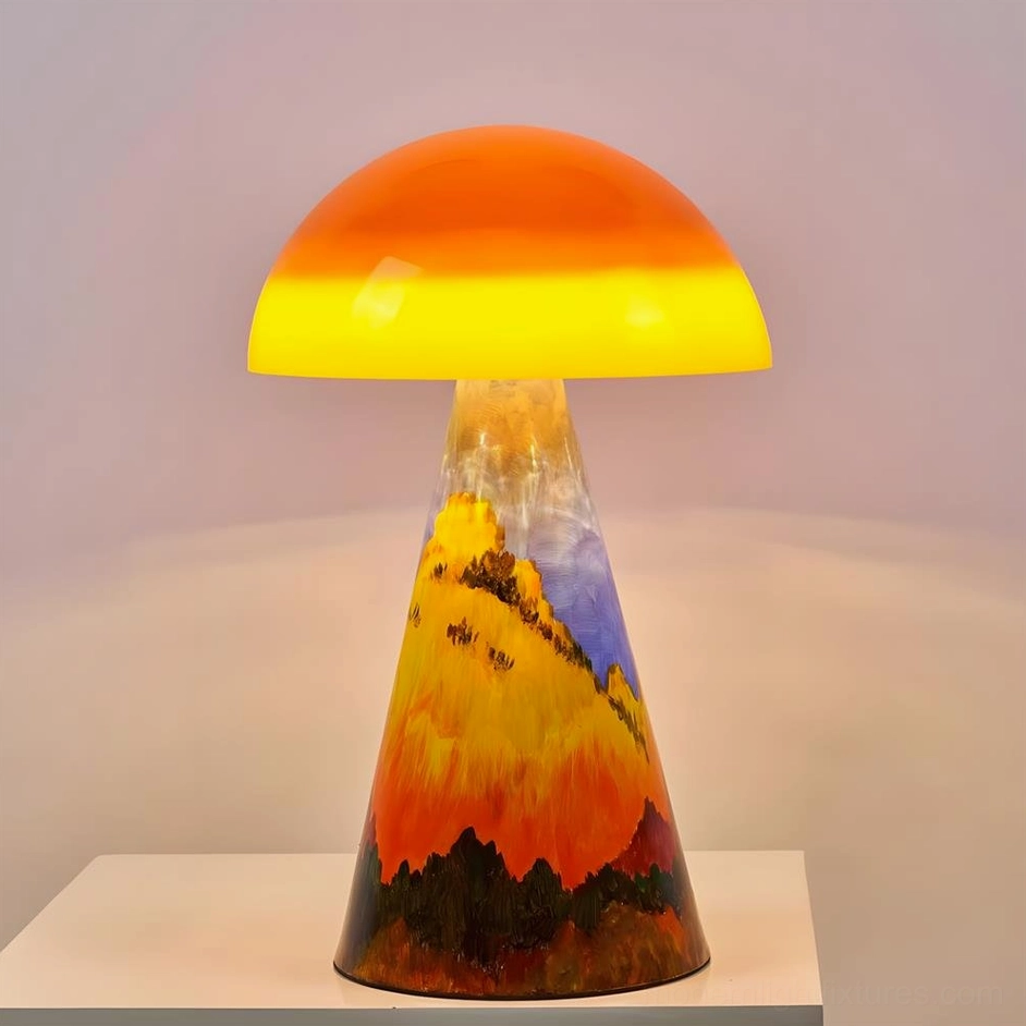 Orange and black Lemora Model B table lamp bold contemporary hand-painted mushroom ceramic design