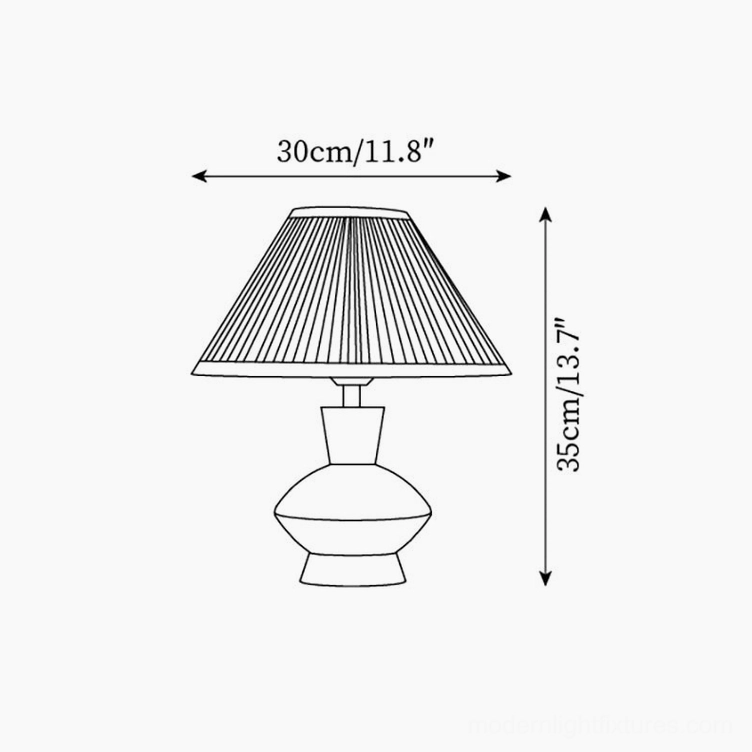 Lenora table lamp Model A dimension technical drawing, 30cm diameter by 35cm height specifications