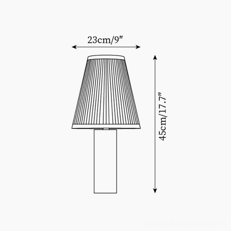 Lenora table lamp Model B dimension technical drawing, 23cm diameter by 45cm height specifications