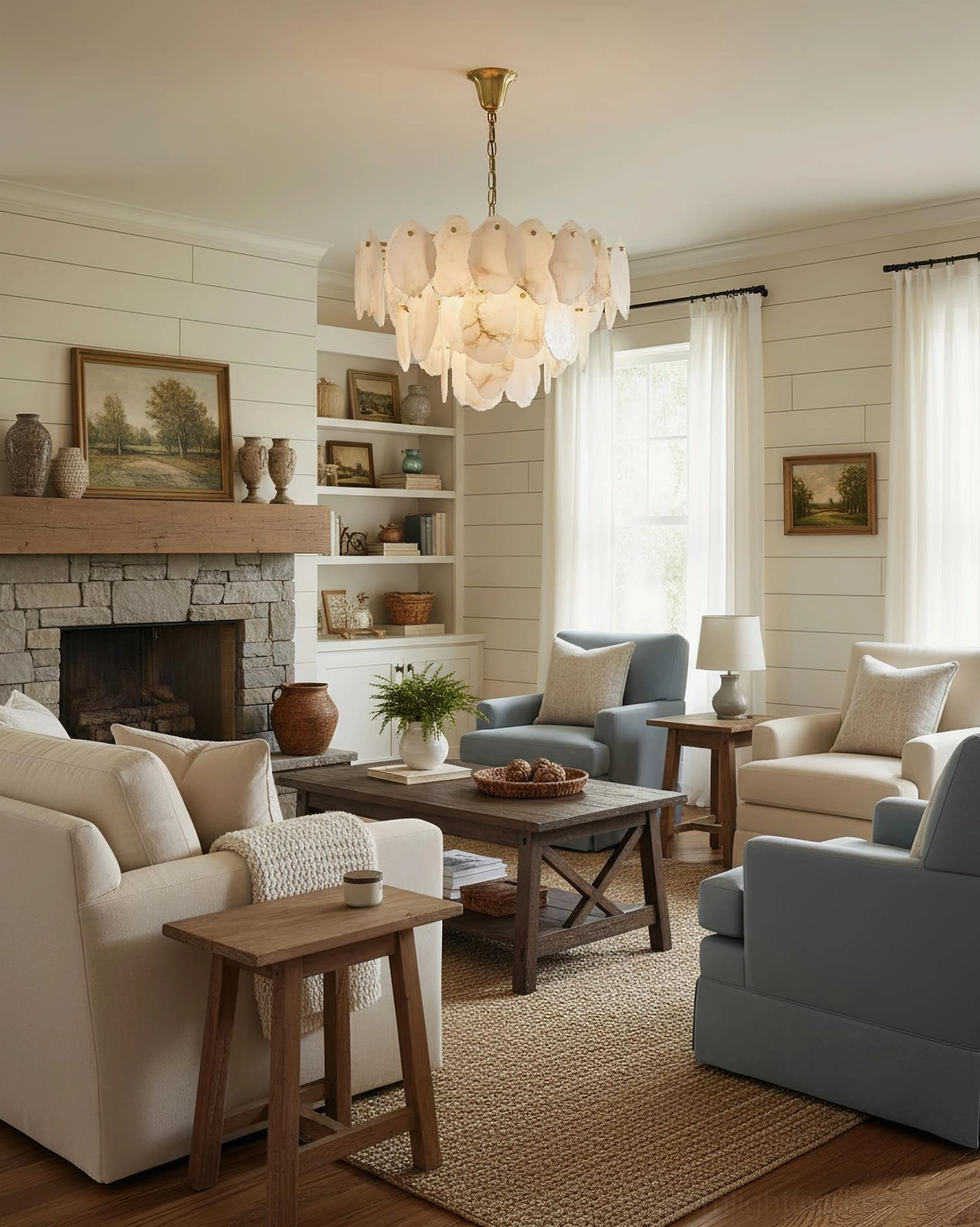 Leon Hand-Sculpted Alabaster Chandelier - Artisanal Stone Light Fixture with Brass Details and Warm Glow