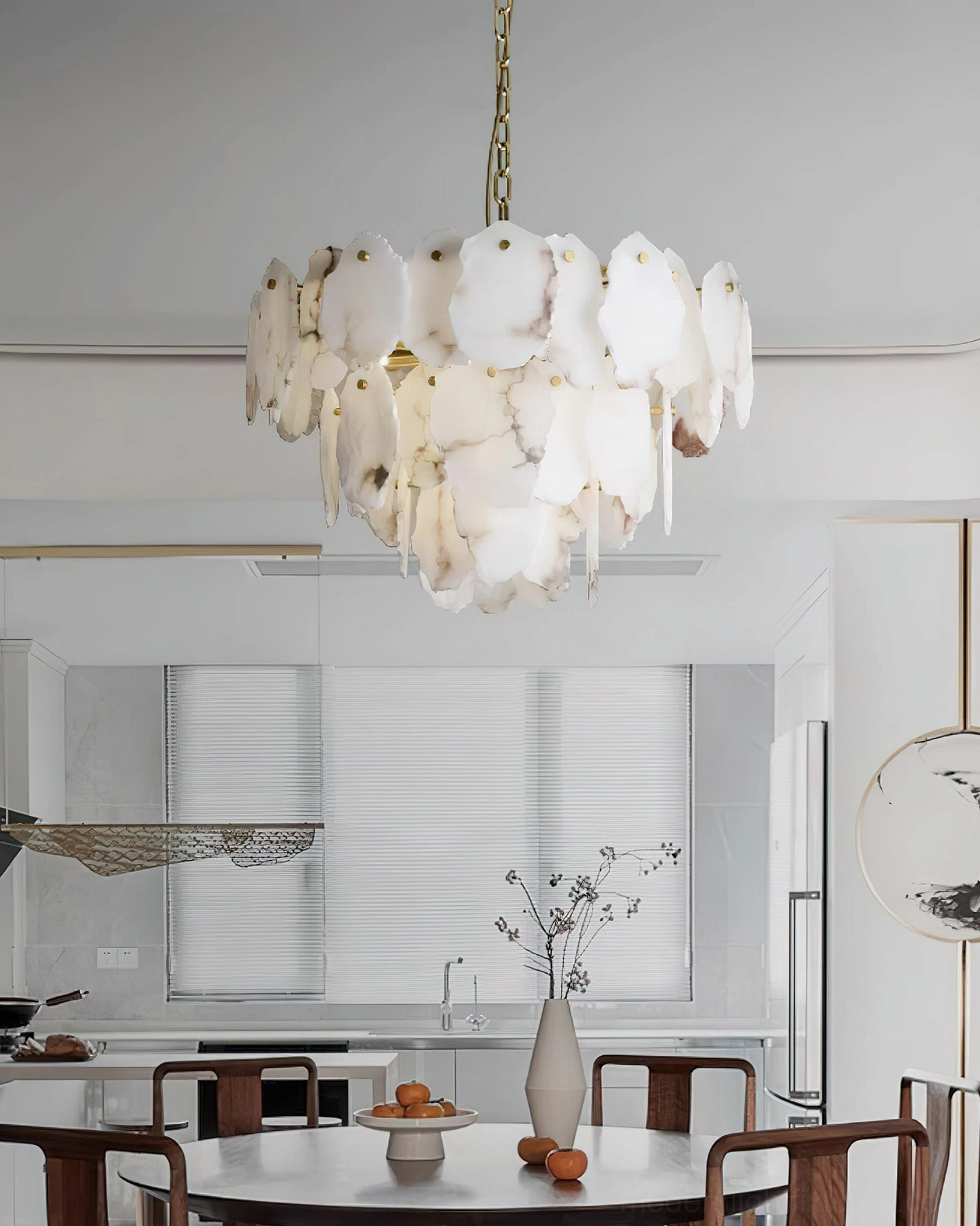 Leon Alabaster Chandelier - Sculptural Lighting Feature with Hand-Shaped Stone Slices and Brass Suspension