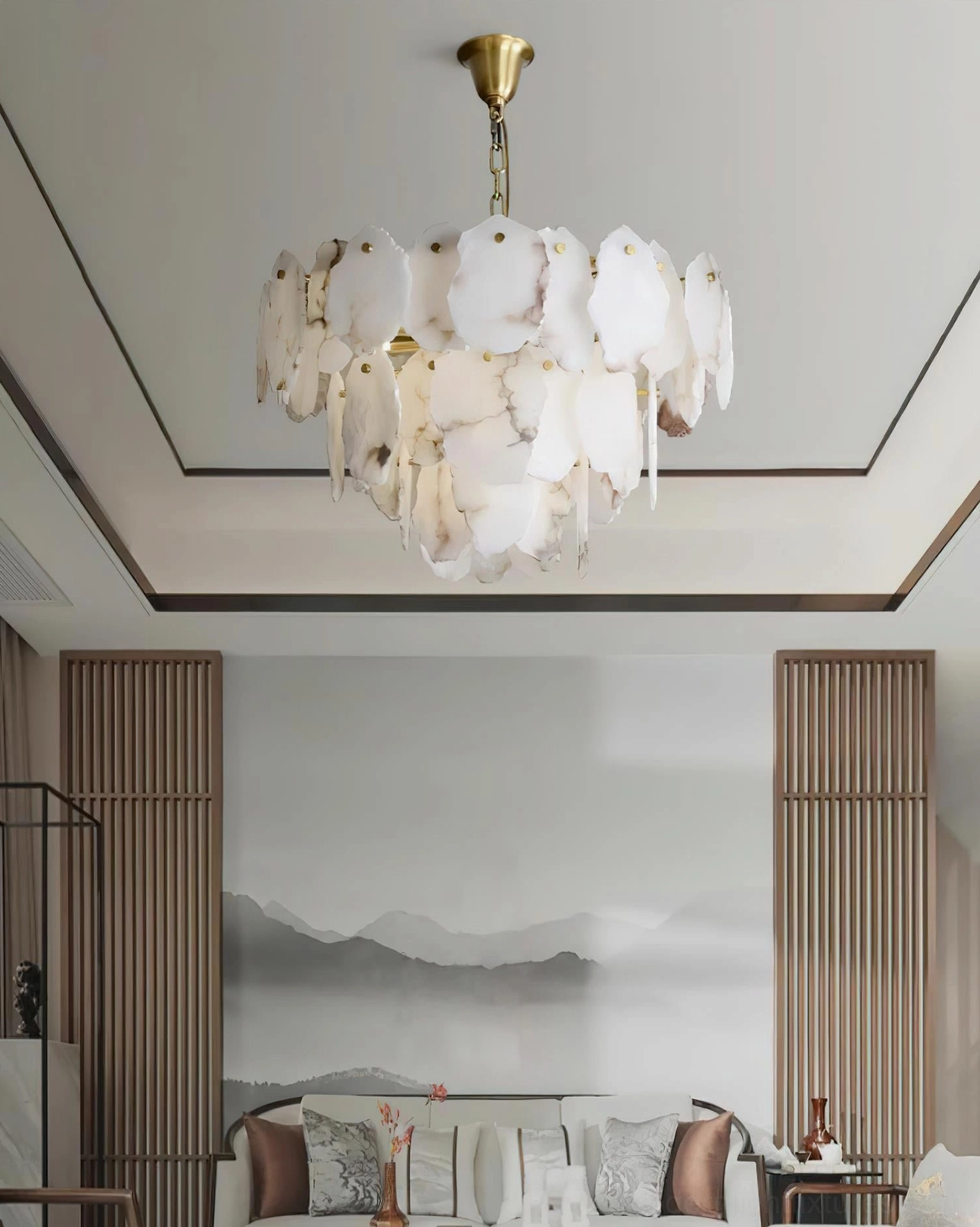 Leon Alabaster Tiered Pendant Chandelier - Close-Up of Natural Stone Texture and Translucent Material Quality