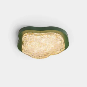 Green frame Levante cloud ceiling light fixture with textured rippled glass shade, direct front view on white background