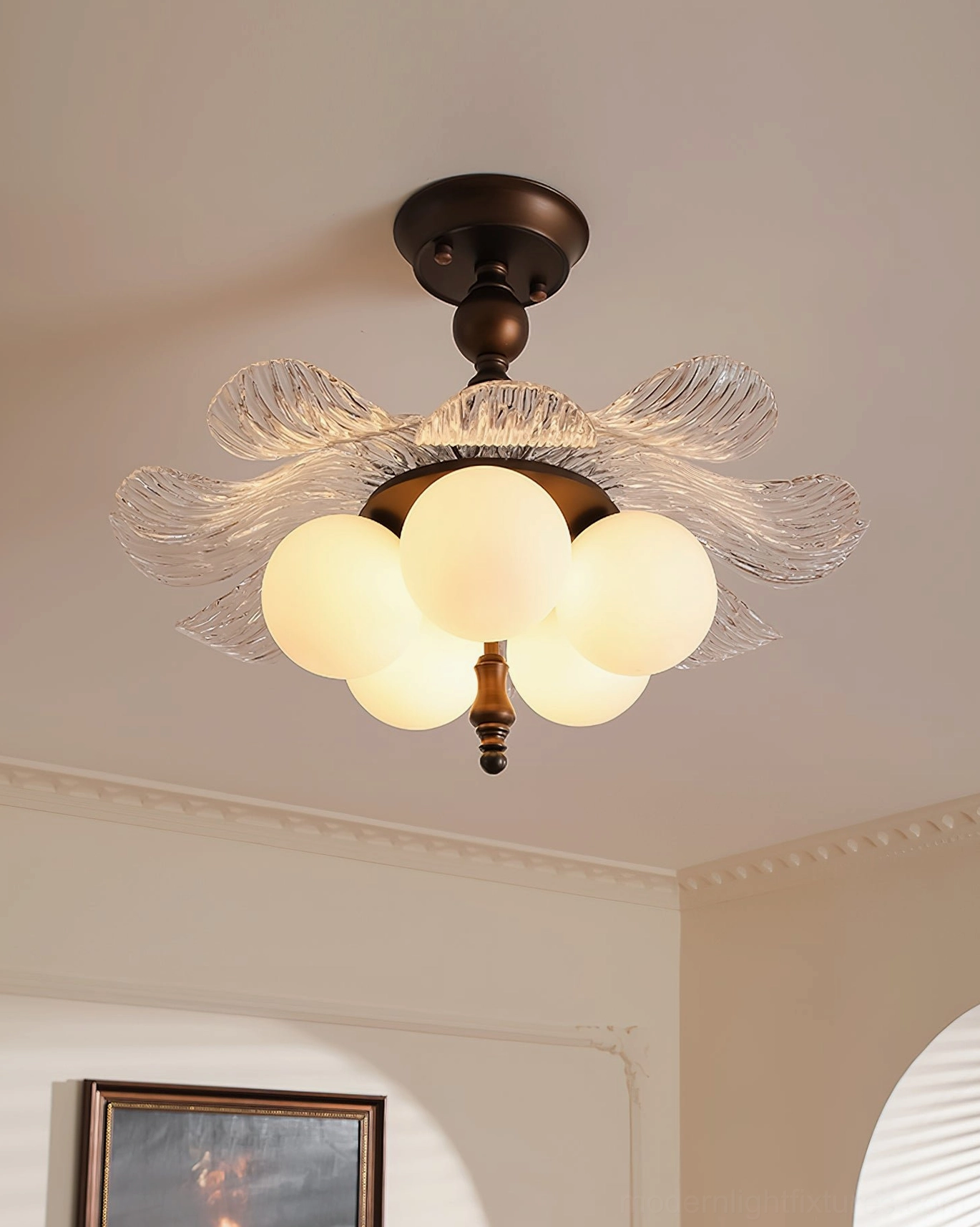 Levara ceiling light with clear glass petals in residential interior setting