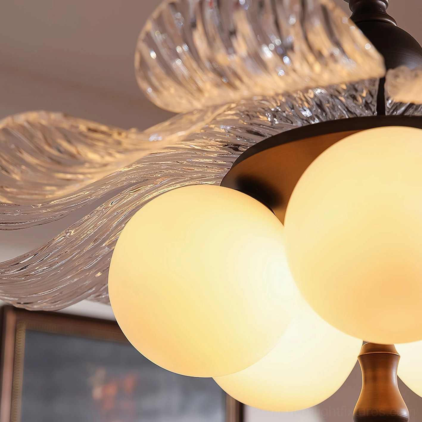 Levara ceiling light with clear frosted glass elements and dark bronze frame construction