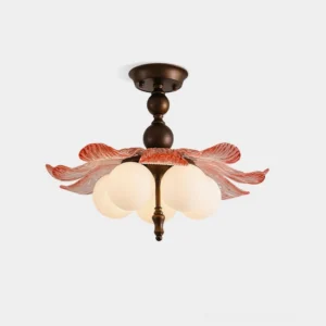 Levara floral ceiling light with bronze frame and frosted glass petals in frontal view