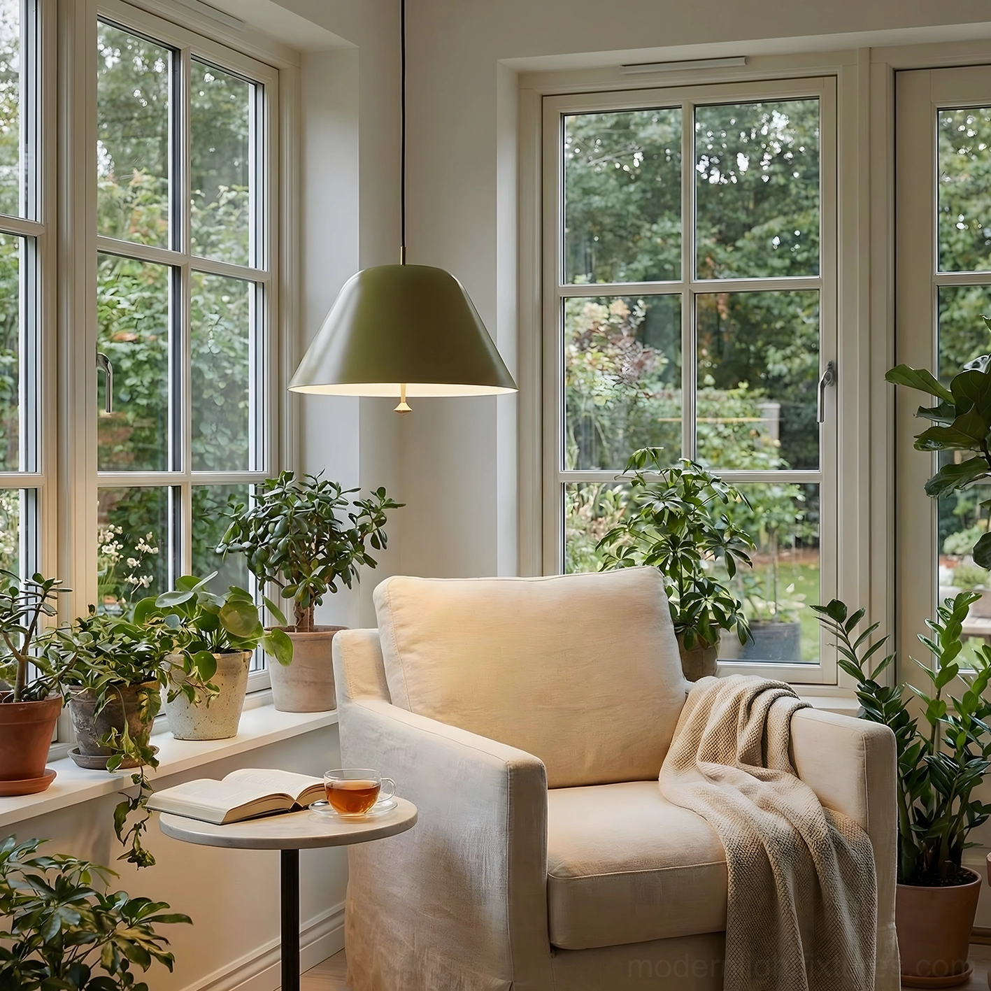 Levitate modern pendant light in minimalist contemporary home setting showing suspension detail
