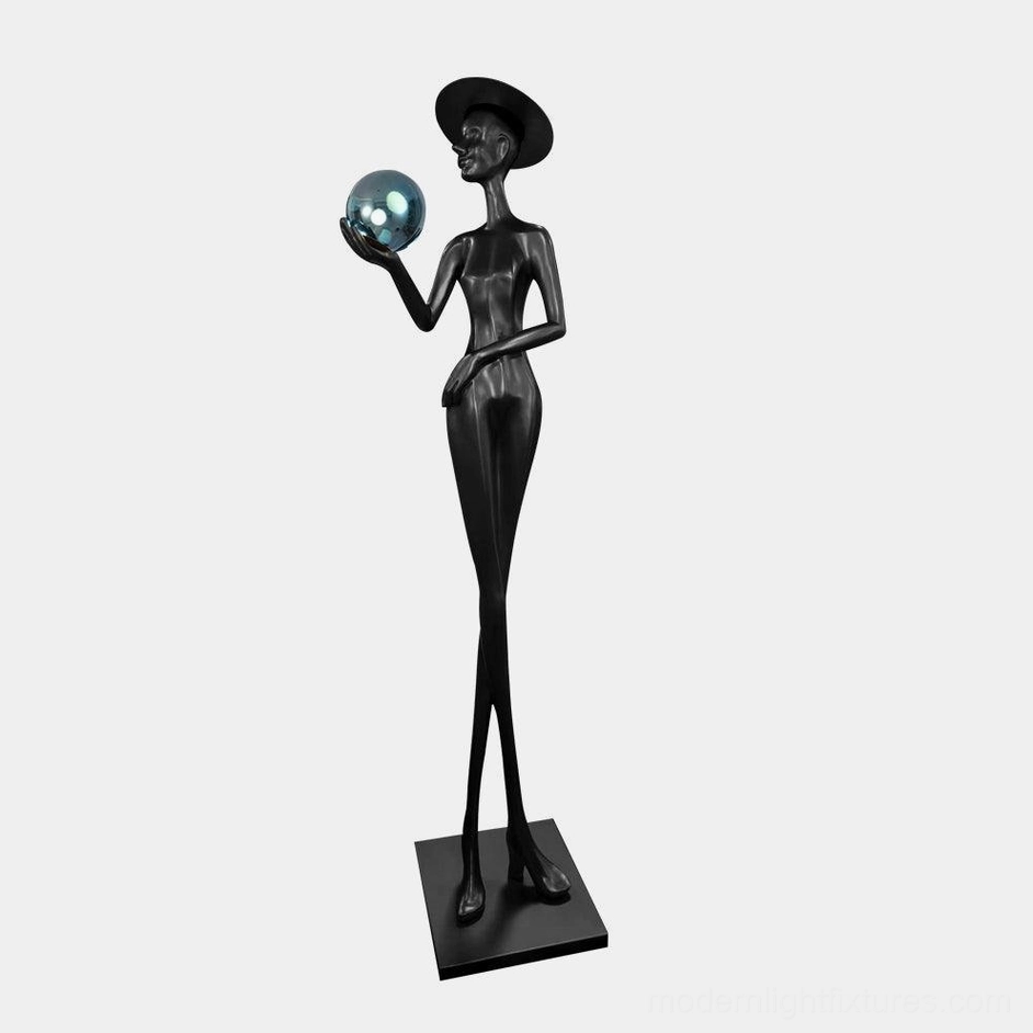 Lexa floor lamp in Black & Blue sculptural design with artistic silhouette and illuminated sphere contemporary lighting