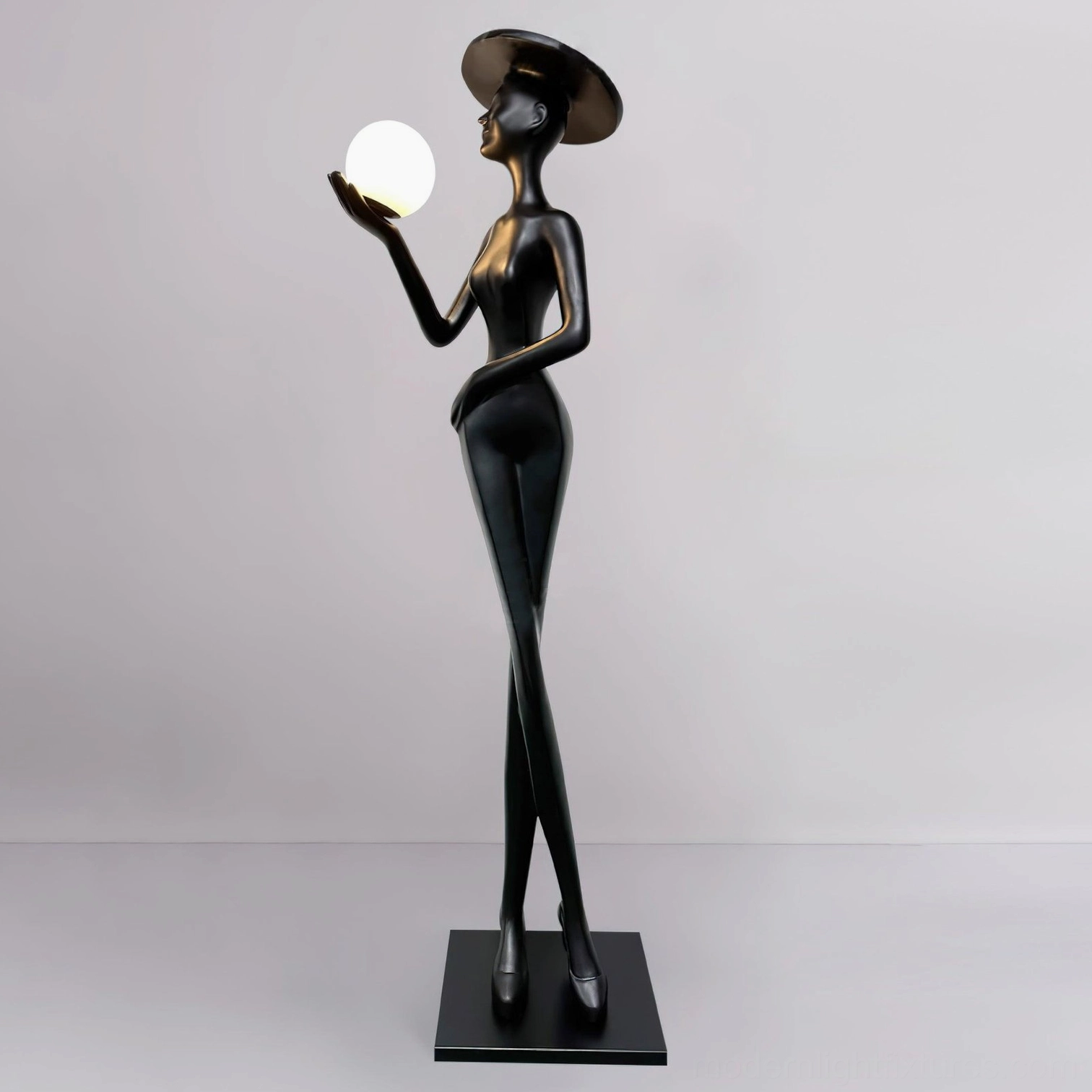 Lexa contemporary floor lamp Black & Blue version showing sculptural form and artistic lighting design element