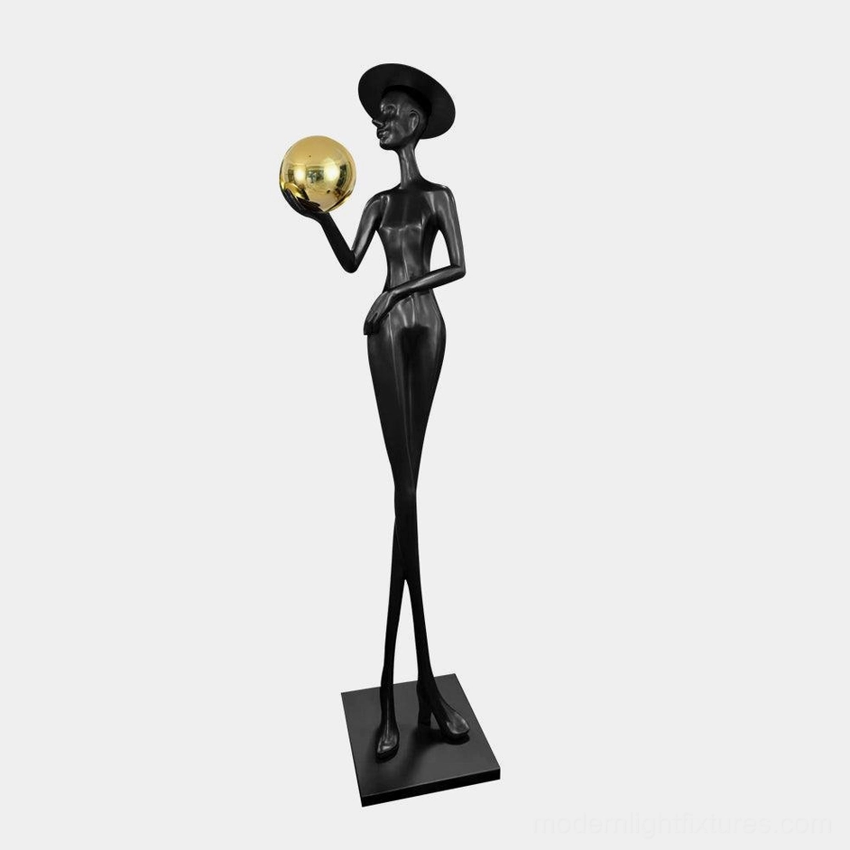 Lexa floor lamp Black & Gold color version featuring matte black body with golden metallic decorative sphere accent