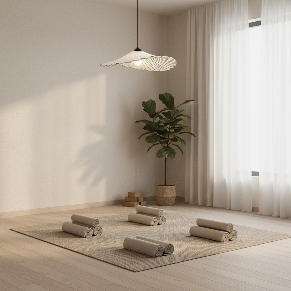 Liana pleated pendant fixture mounted on black hardware above contemporary dining space