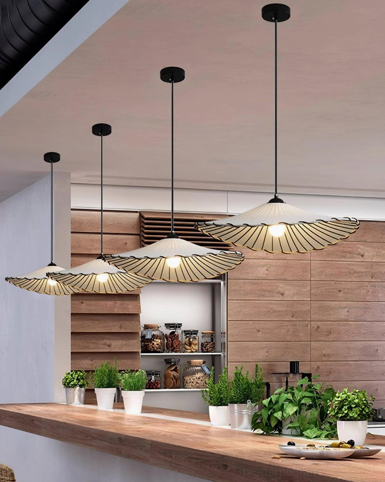 Pleated fabric pendant lamp Liana showcasing organic texture and natural material quality