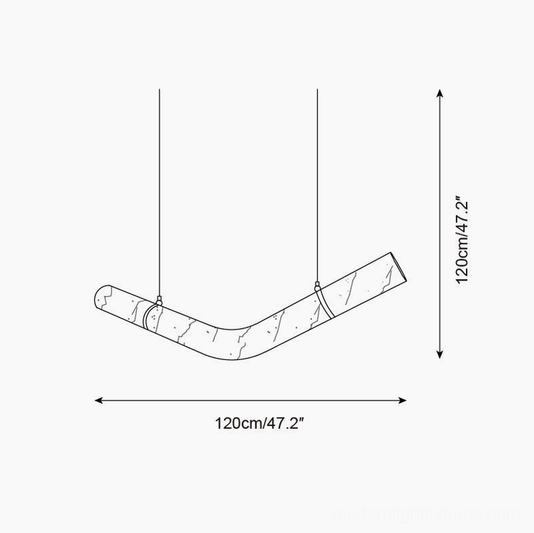 Liberty alabaster chandelier technical diagram L-shaped model 120cm length dimension annotations