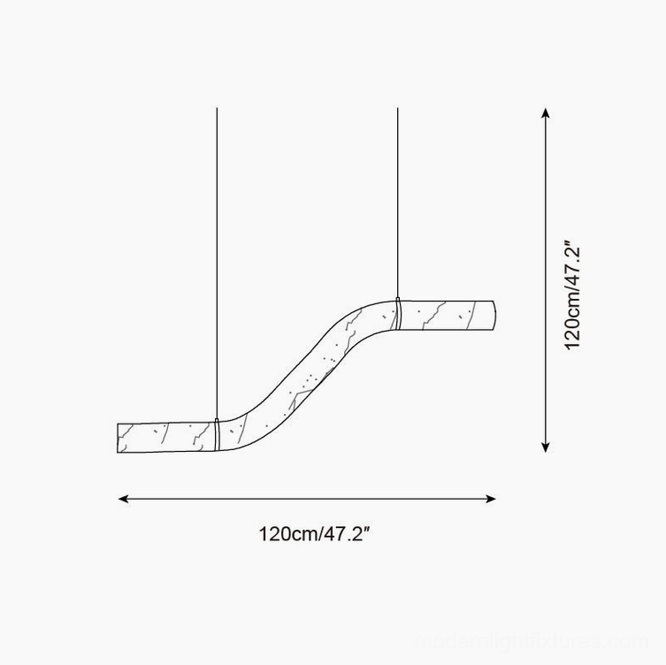Liberty alabaster chandelier technical schematic S-shaped design 120cm dimension specifications