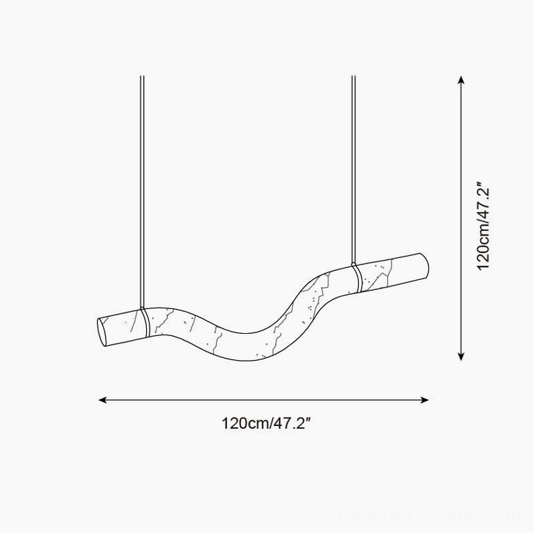 Liberty alabaster chandelier technical schematic curved wavy design 120cm dimension markings