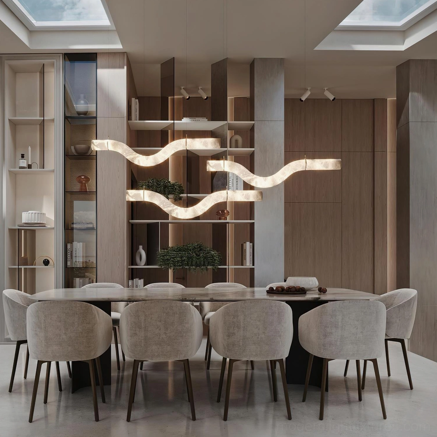 Liberty alabaster chandelier contemporary art installation sculptural form artistic lighting fixture