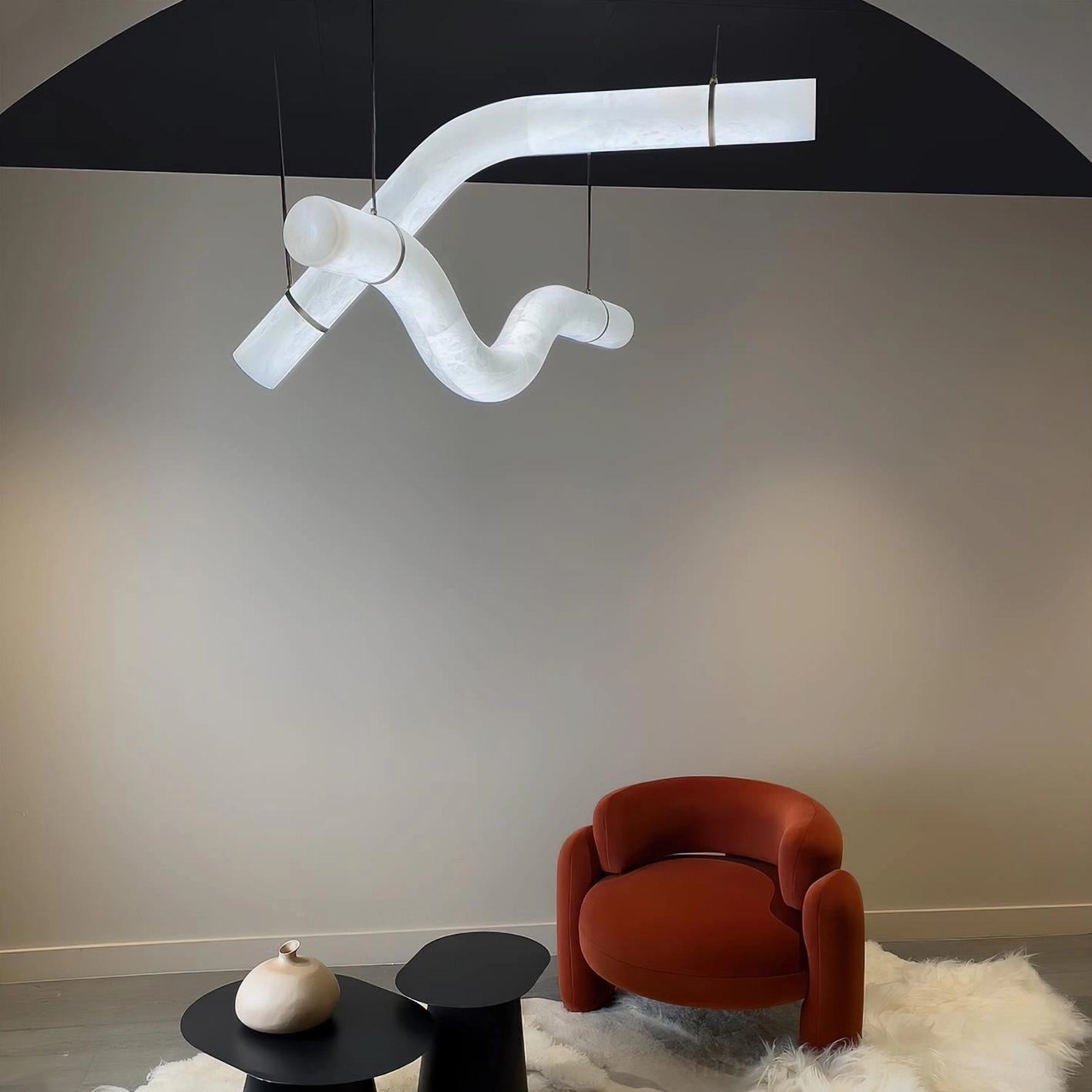 Intertwined wavy alabaster pendant lamps minimalist living room lounge pure white twisted organic form