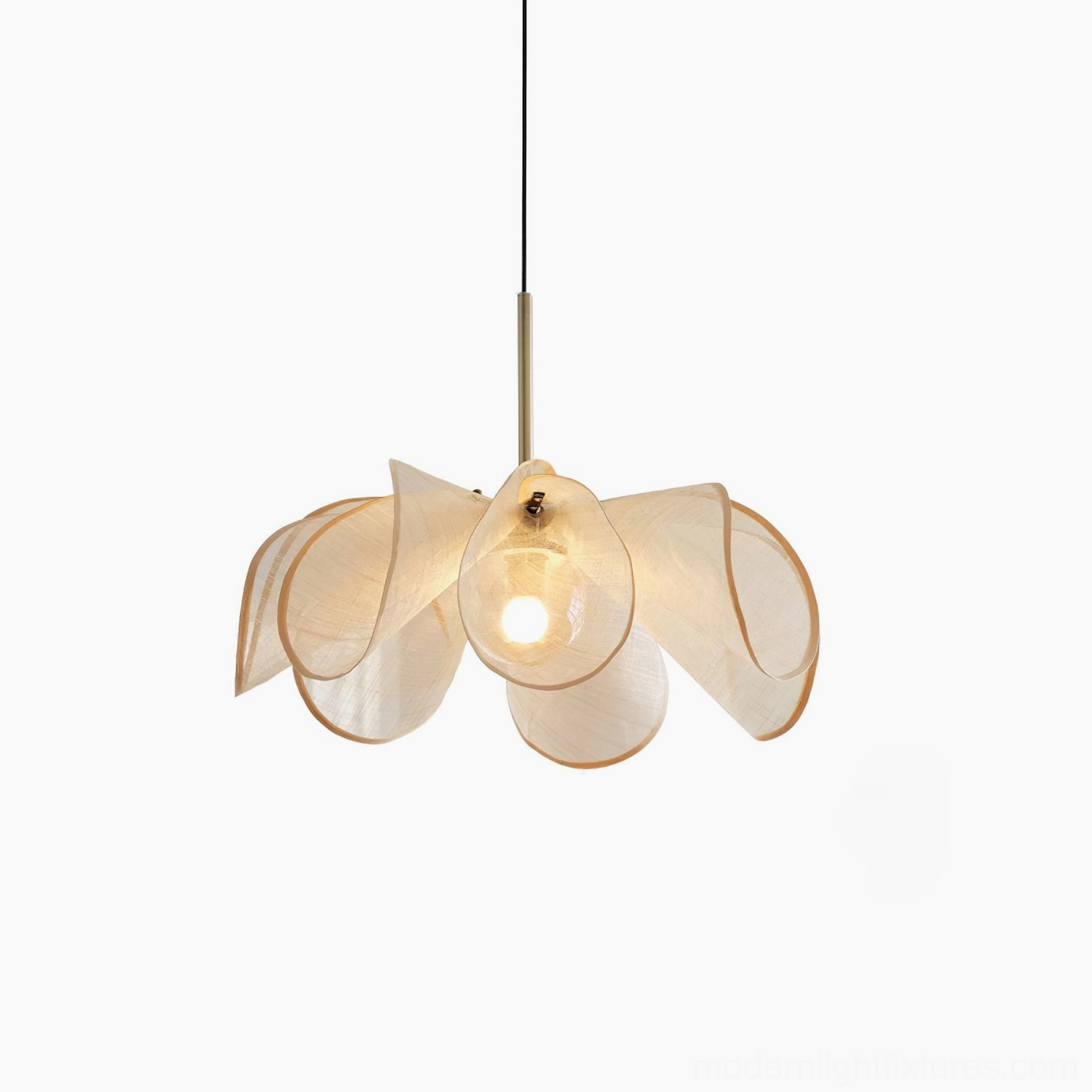Styria Petals flower-shaped pendant lamp with light brown jute fiber showing complete fixture assembly and mounting