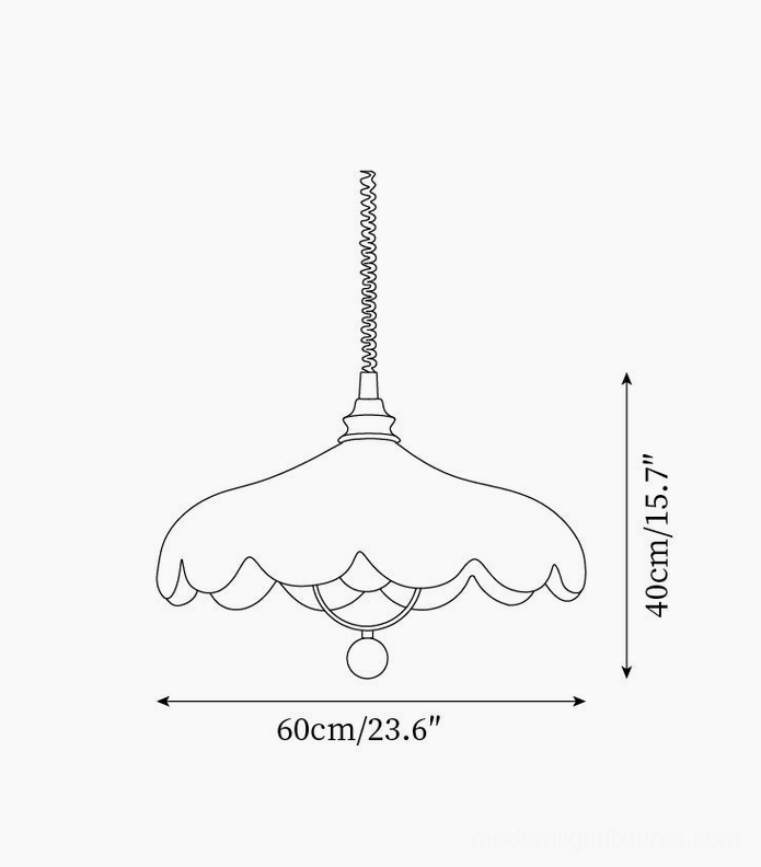 Technical schematic of 60cm diameter Lilea Petals scalloped pendant light design