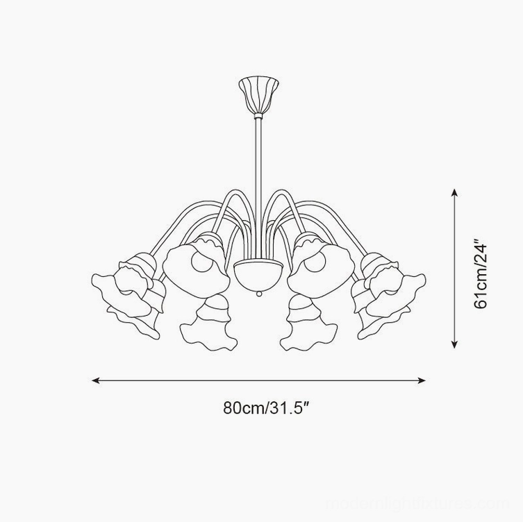 Lilura 10-arm large chandelier technical drawing 80cm wide by 61cm height specifications