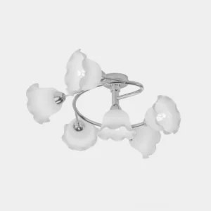 Lily Cascade 6-head frosted glass petal ceiling light fixture with polished chrome spiral hardware - front product view