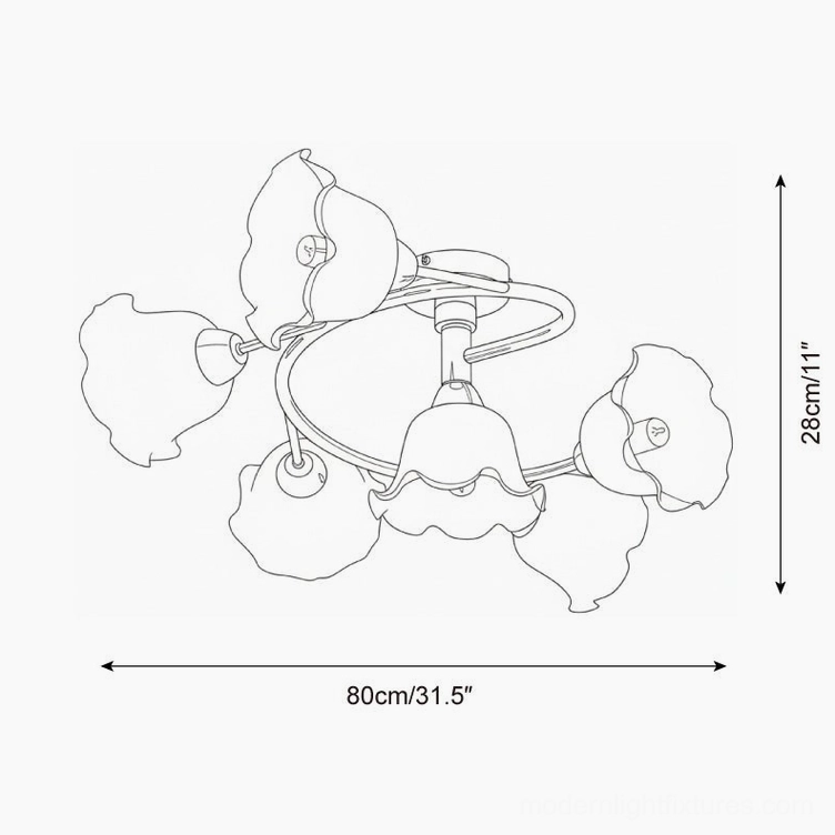 Lily Cascade ceiling light fixture technical line drawing showing dimensions - 80cm diameter x 28cm height