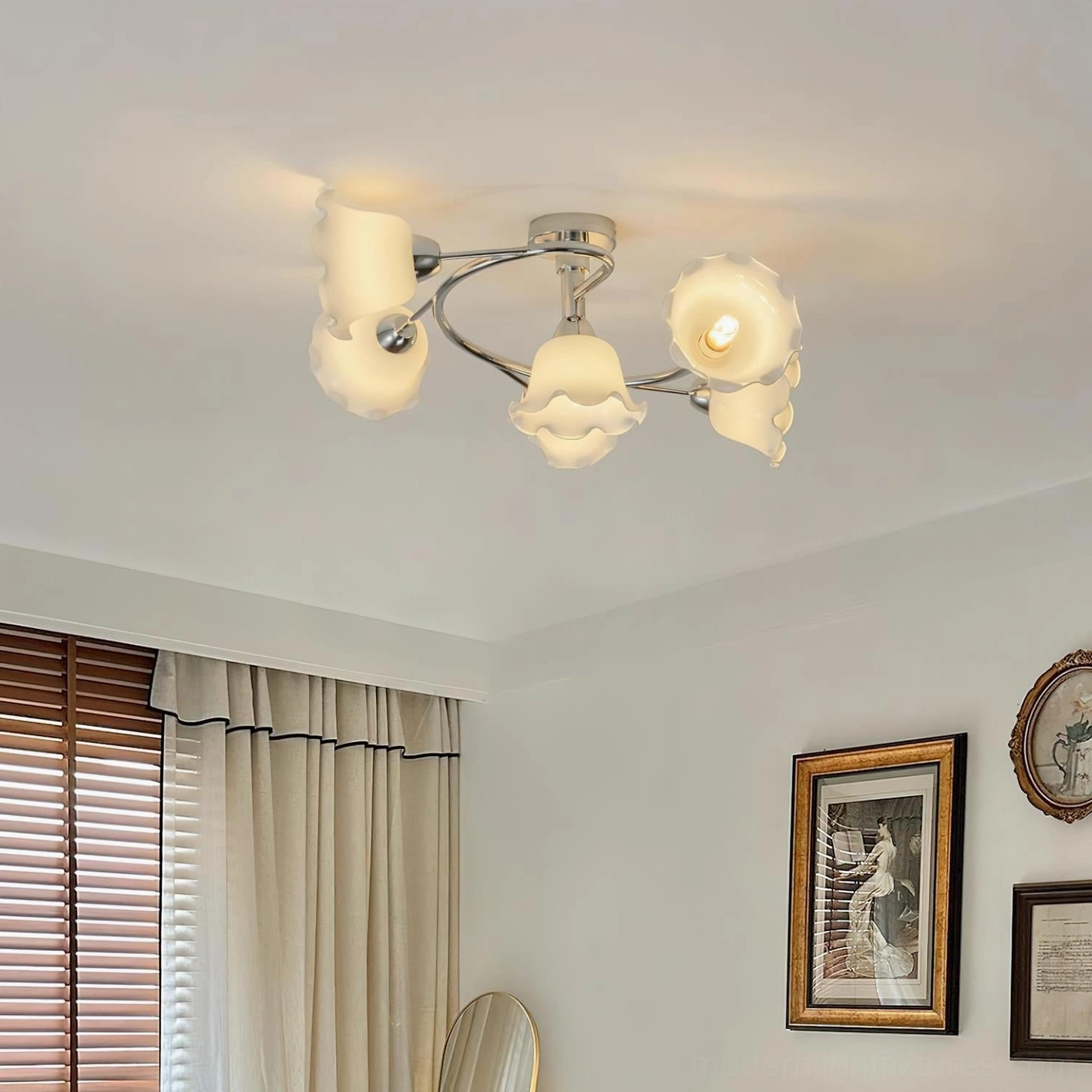 Frosted glass petal ceiling lamp fixture showing realistic product color and finish in neutral setting