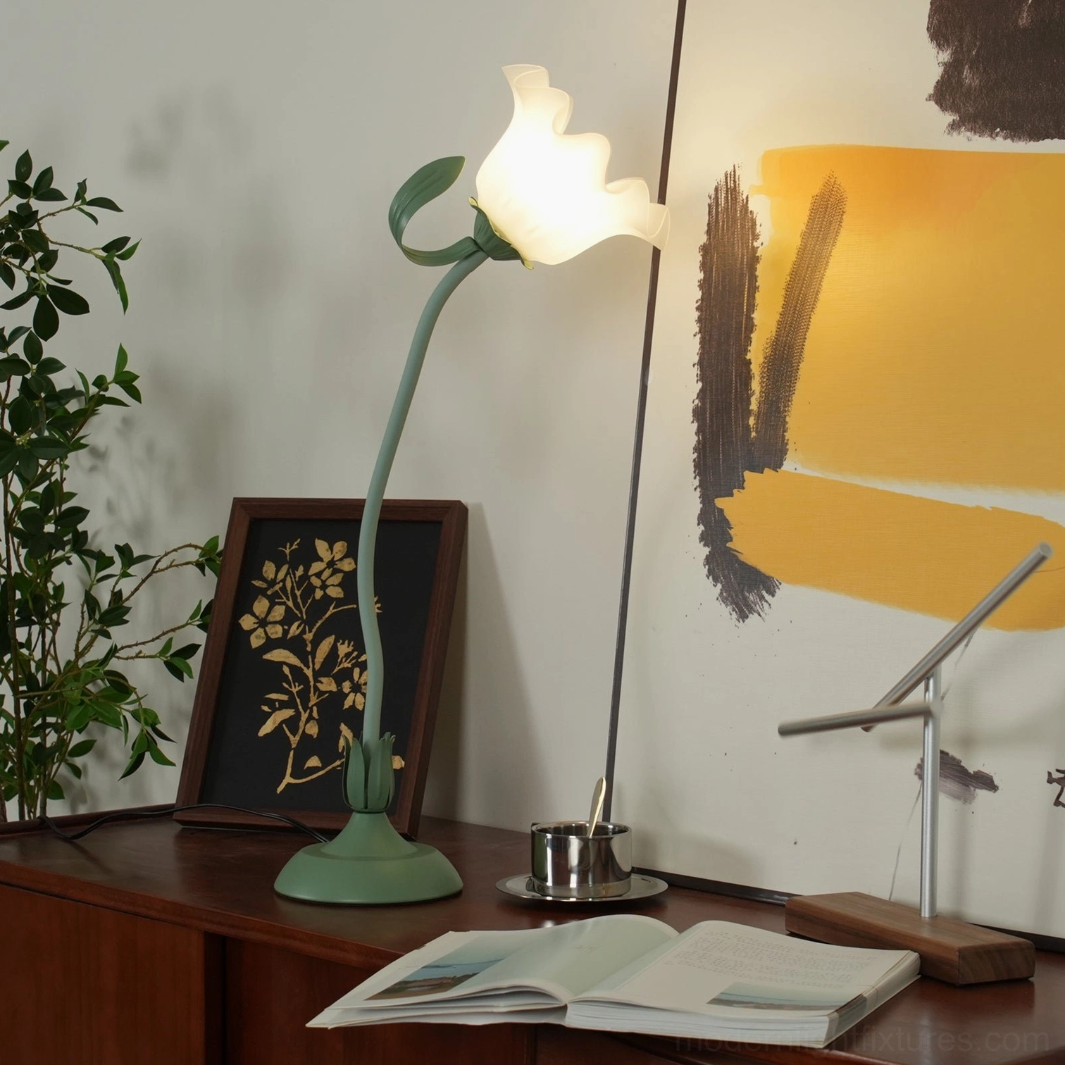 Lily flower table lamp 59-inch cord with integrated switch control in home setup