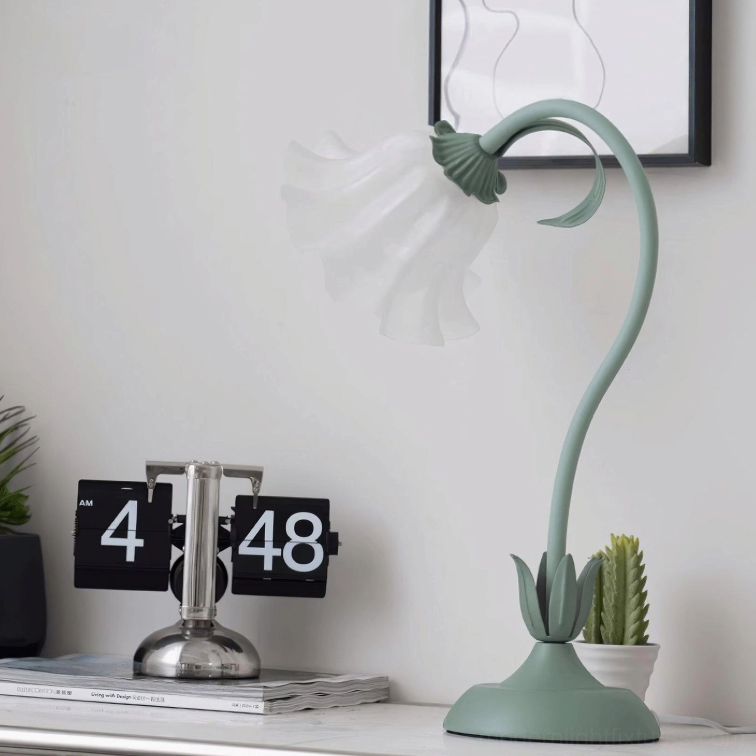 Lily flower table lamp botanical design styled in modern farmhouse and cottagecore interior