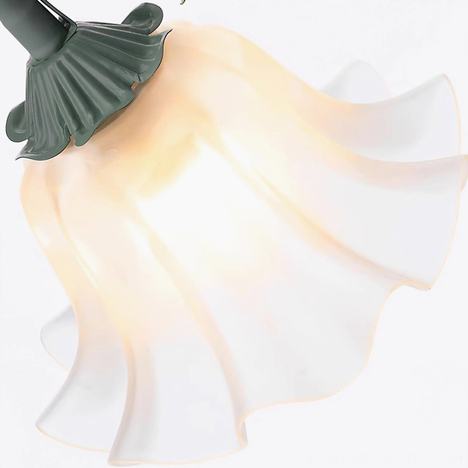 Lily flower table lamp detail showing premium metal frame and frosted acrylic glass construction