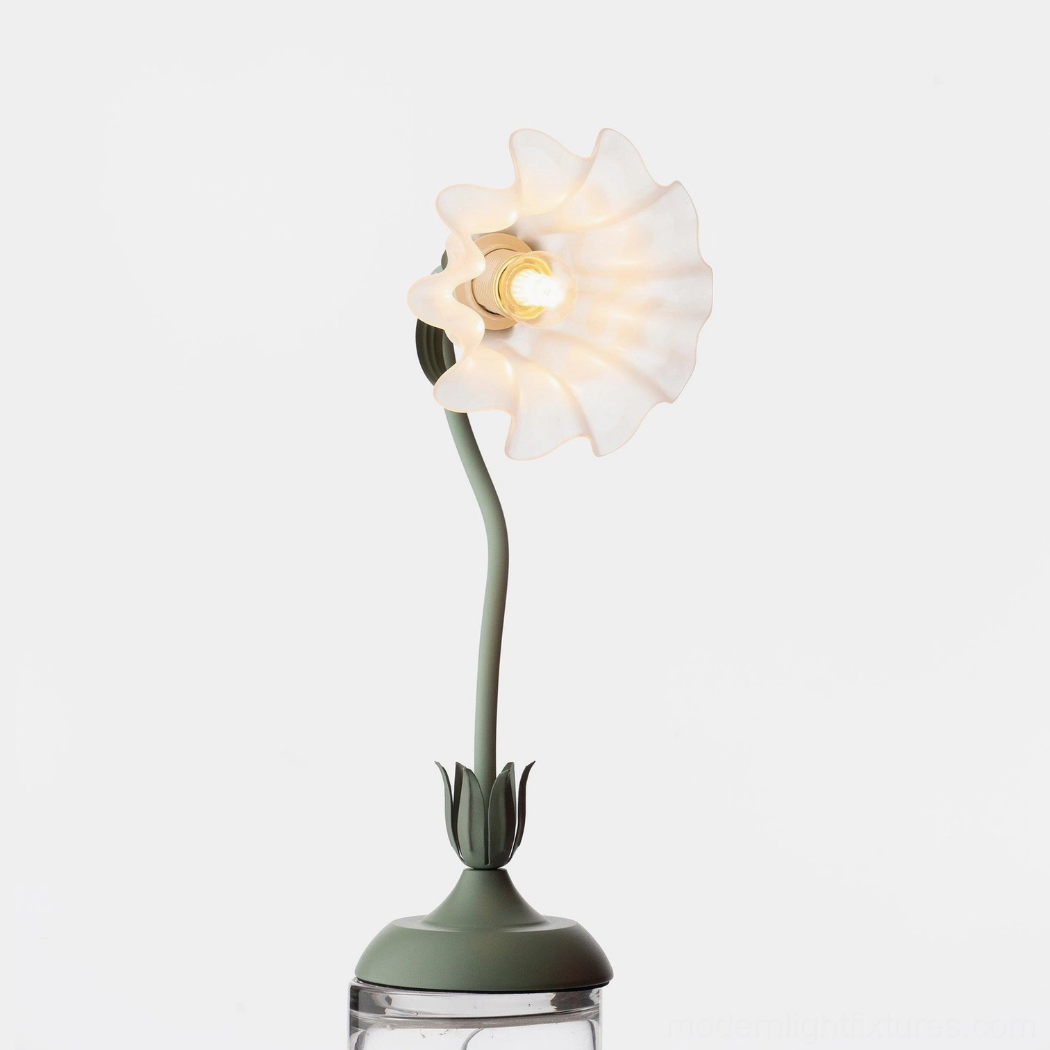 Sage green lily flower table lamp with US UK EU AU plug options for global compatibility
