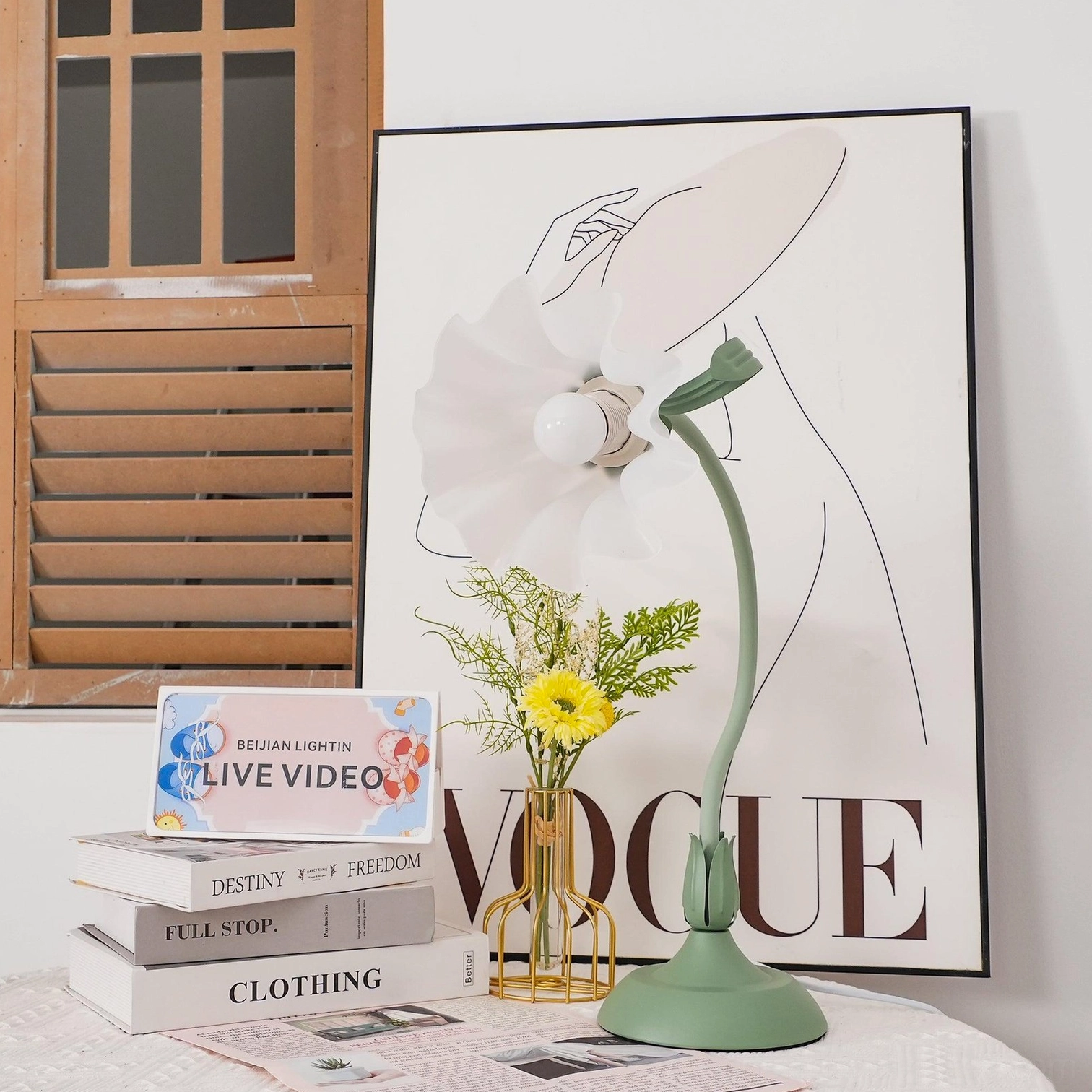 Lily flower table lamp sculptural botanical design on home side table styling arrangement