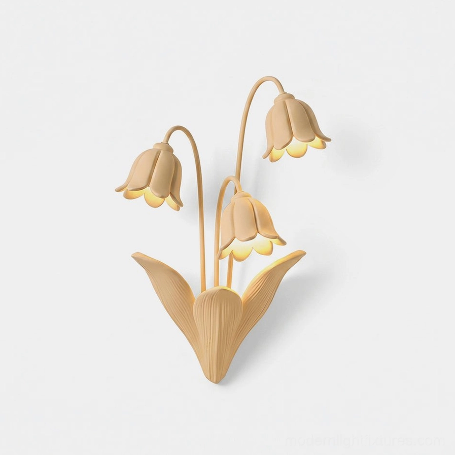 Lily of the Valley Wall Sconce - Beige Botanical Wall Light with Three Bell-Shaped Shades
