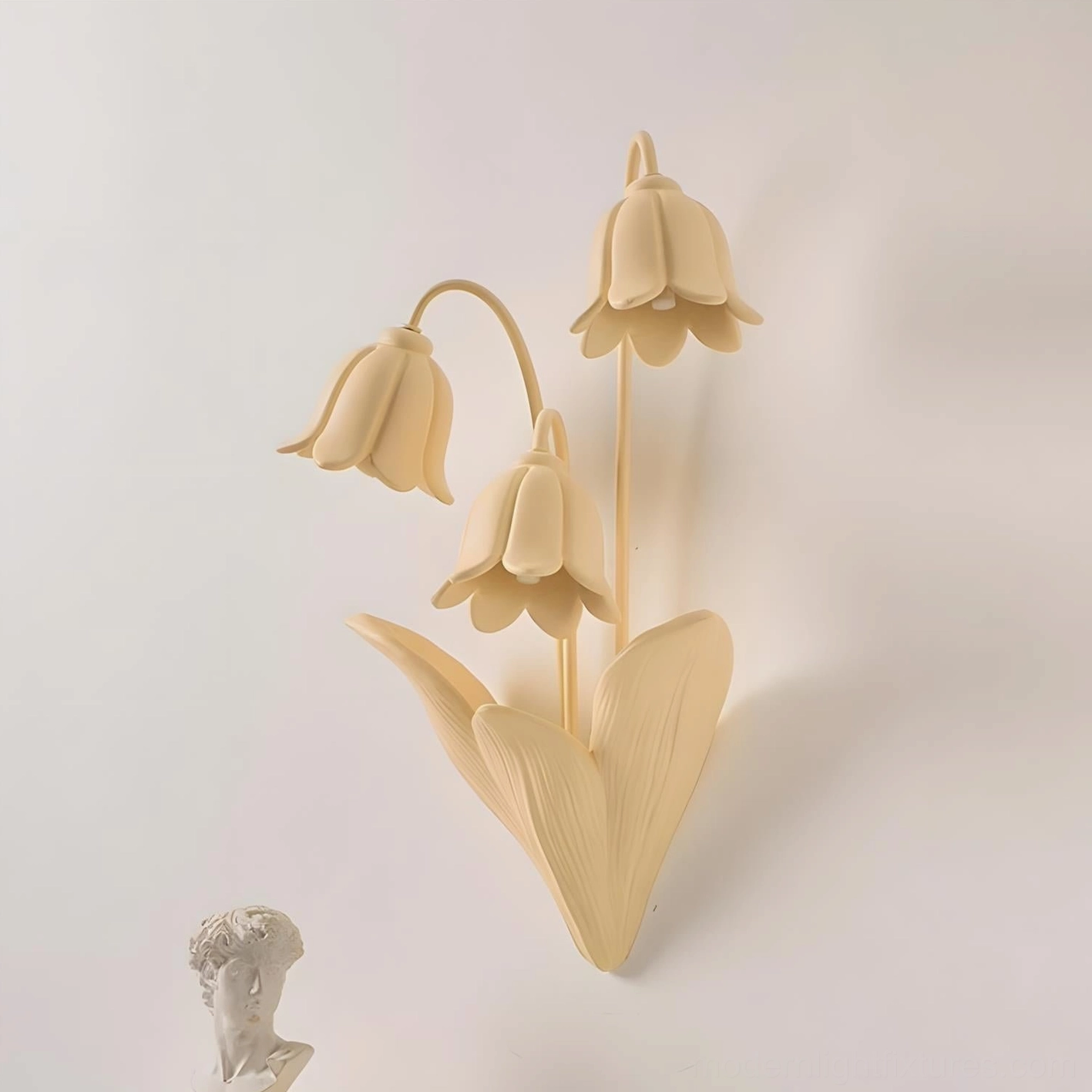 Lily of the Valley Wall Sconce Close-Up - Detailed Resin Petal Texture and Curved Stem Design