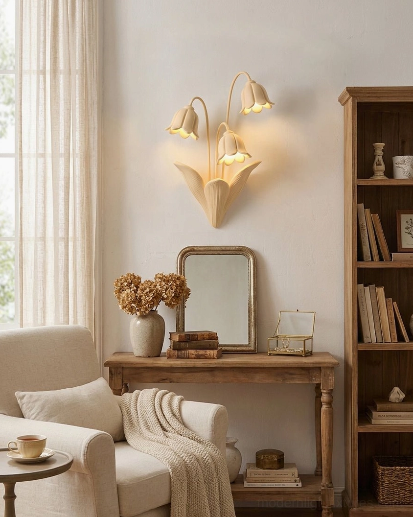 Lily of the Valley Wall Sconce Cozy Living Room - Rustic Neutral Home Lighting with Vanity Table