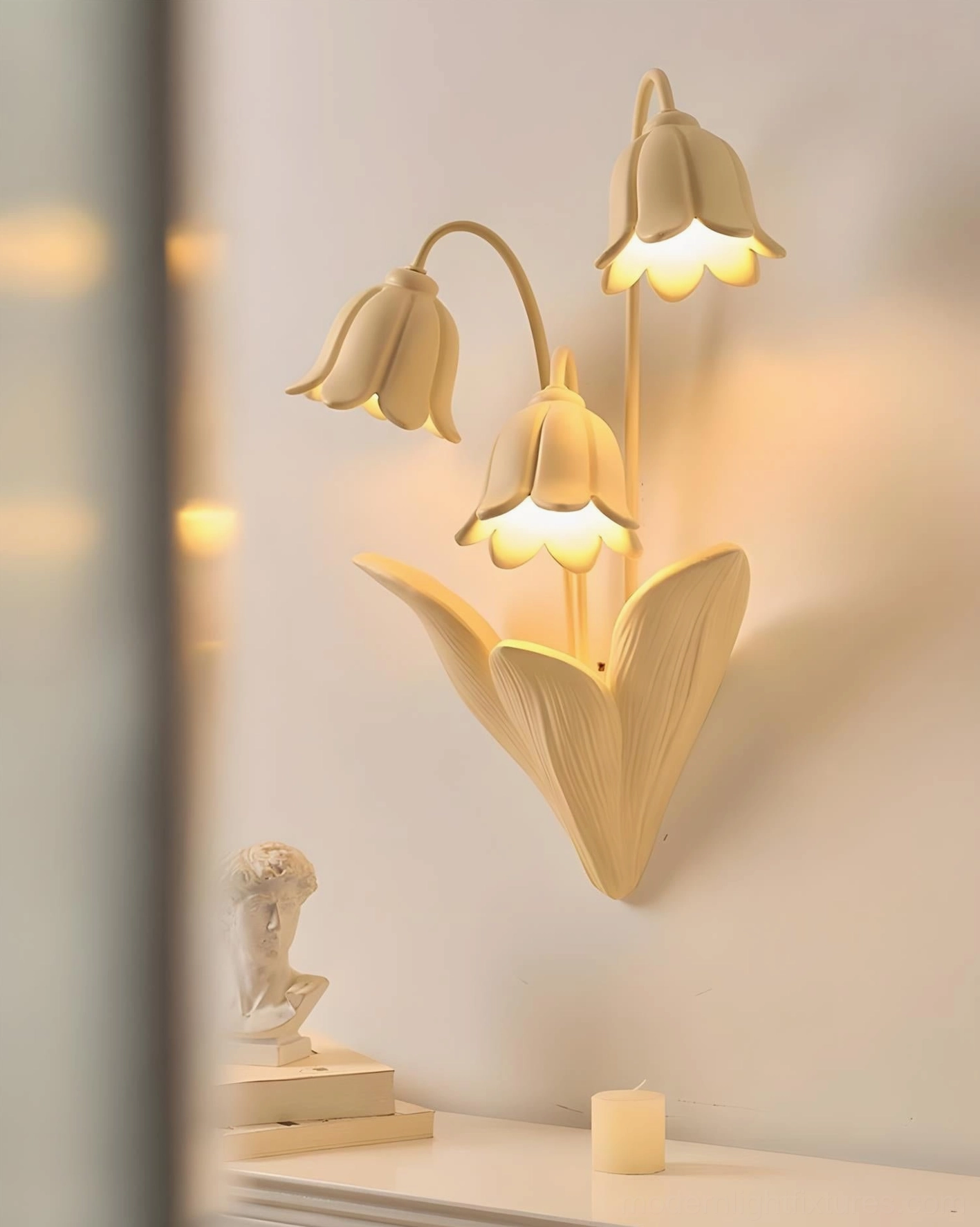 Lily of the Valley Wall Sconce Resin Construction - Premium Beige Handcrafted Floral Wall Light