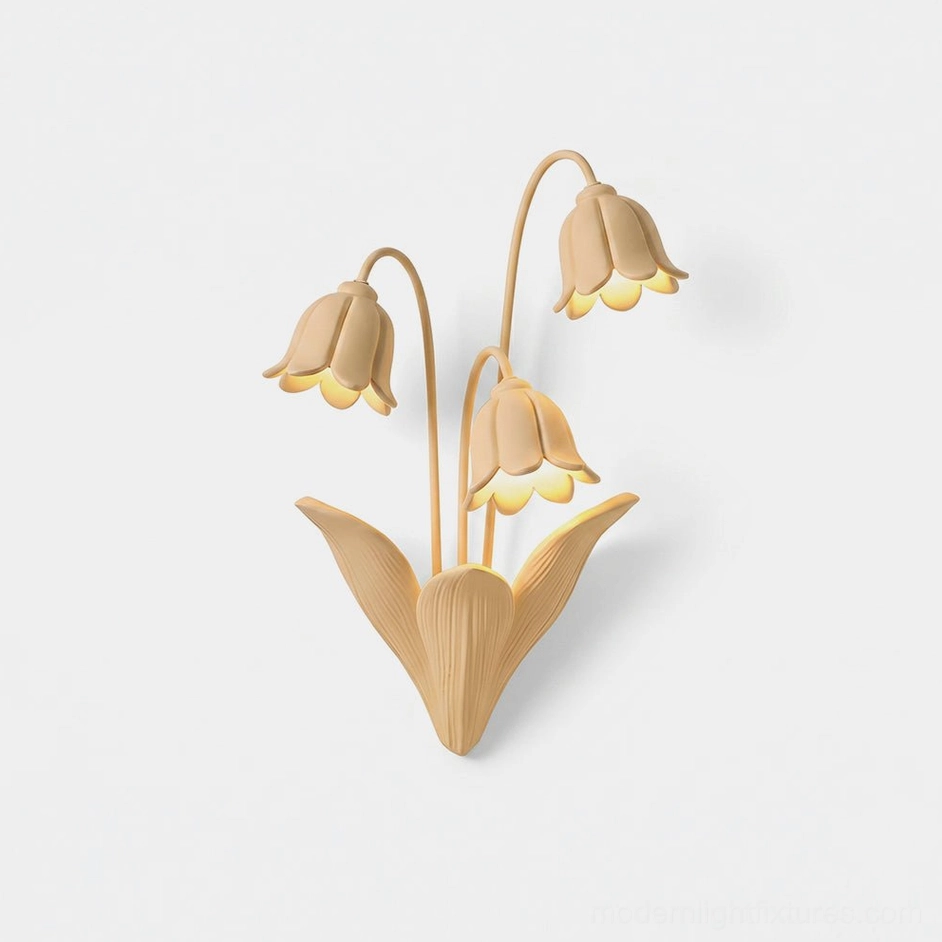 Lily of the Valley Wall Sconce Studio Photography - Beige Resin Botanical Light Fixture Front Display