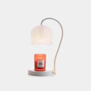 Frosted white lily of the valley candle warmer lamp with minimalist frosted glass design, front view on white background