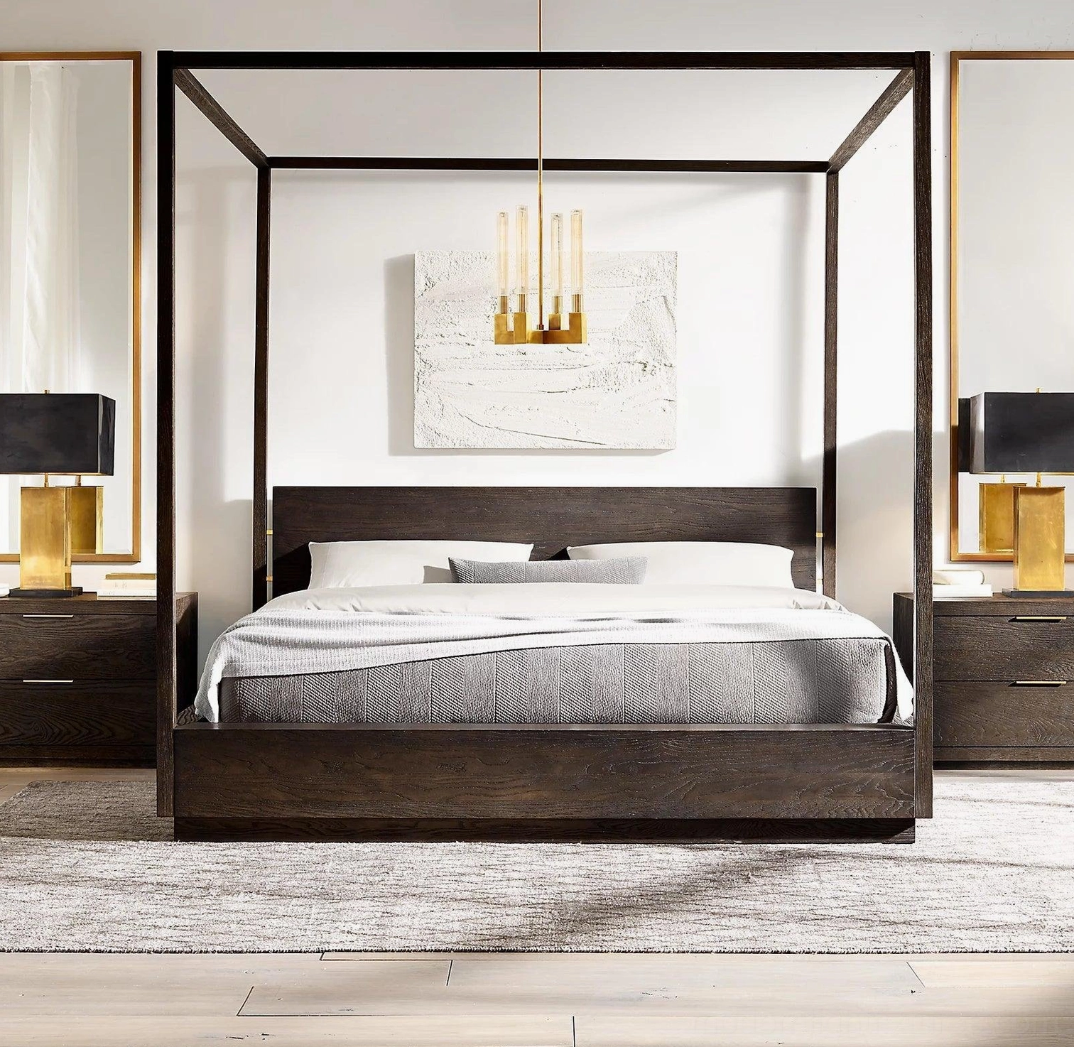 Modern linear brass chandelier adjustable hanging rod height customization dining table