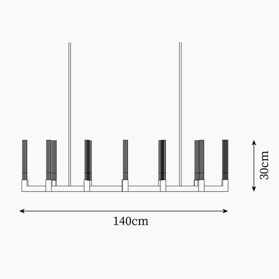 Linear chandelier dimensions technical specifications 140cm length 30cm height top view