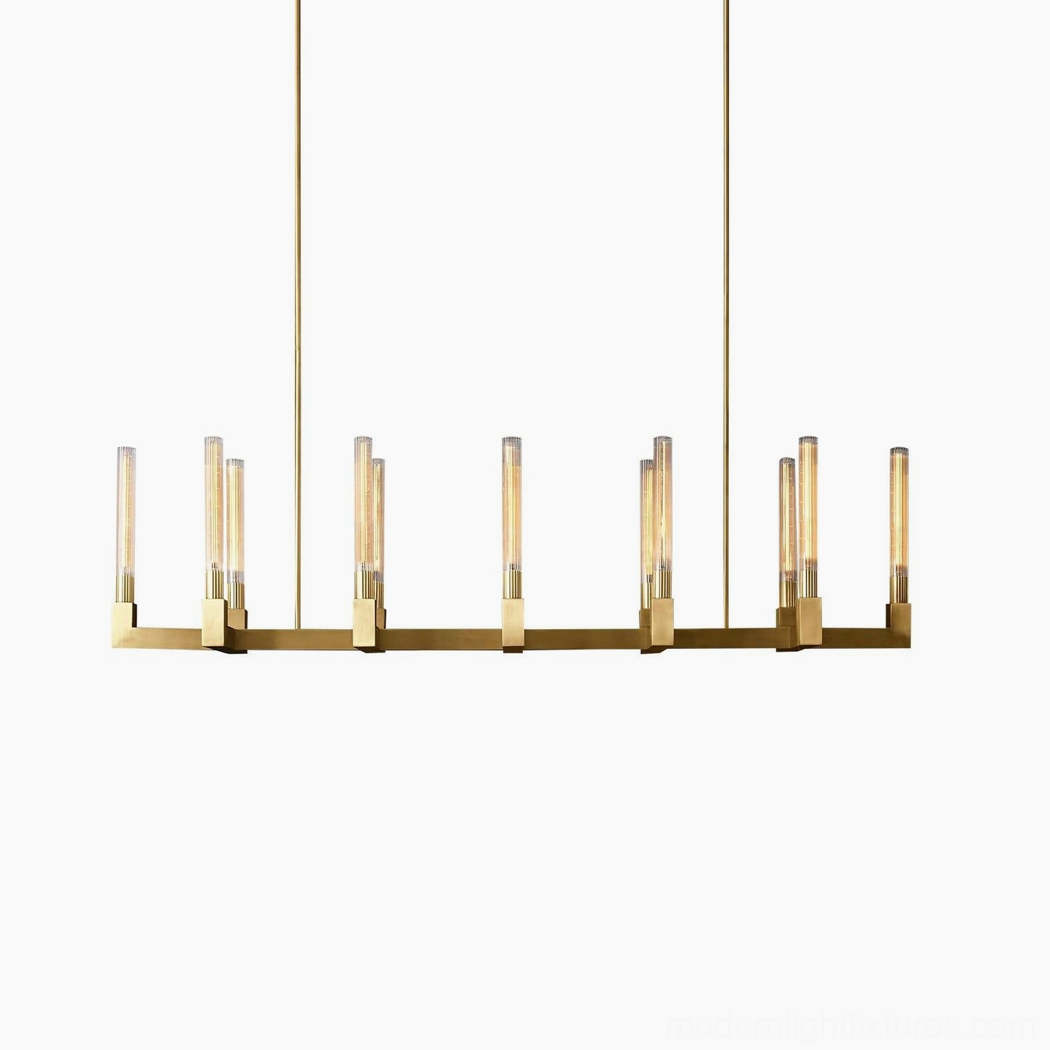Modern linear entryway chandelier dramatic brass statement piece foyer installation