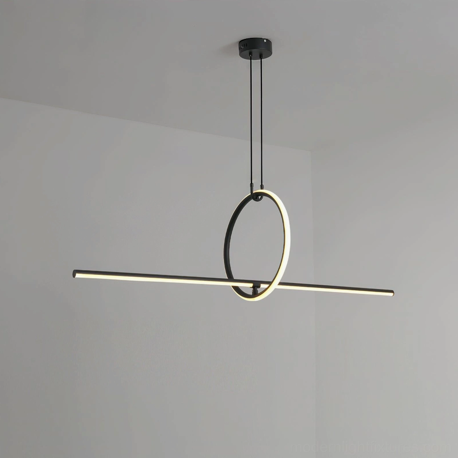 Linear island pendant light in black and white color options for minimalist kitchen and dining interiors