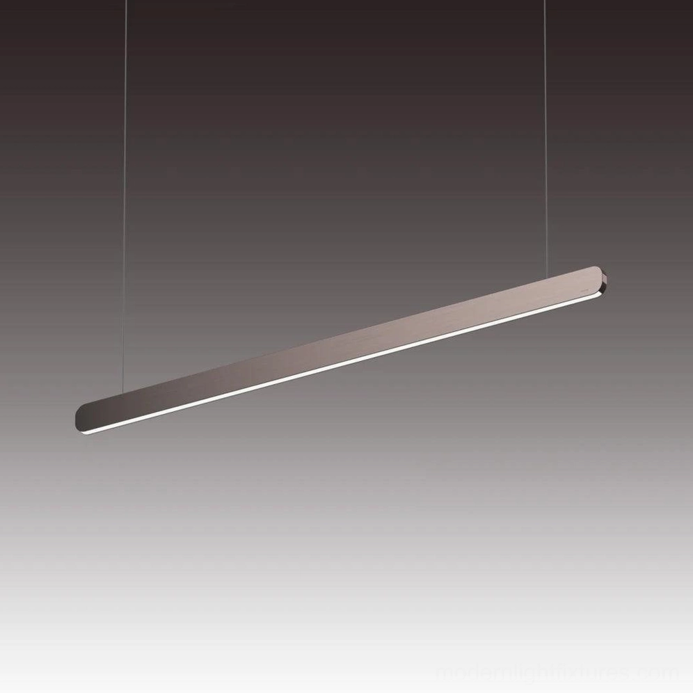Matte gray linear LED pendant lamp side angle showcase with metallic finish