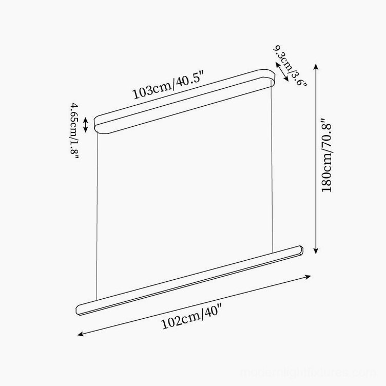 Compact linear pendant lamp technical specifications diagram 102cm 40 inches