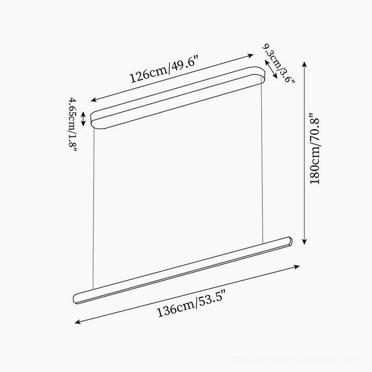 Extended linear pendant lamp technical specifications diagram 136cm 53.5 inches