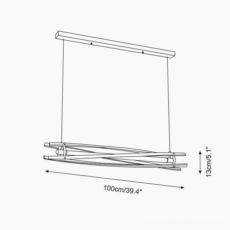 Modario chandelier technical specification diagram showing 100cm length and 13cm height dimensions