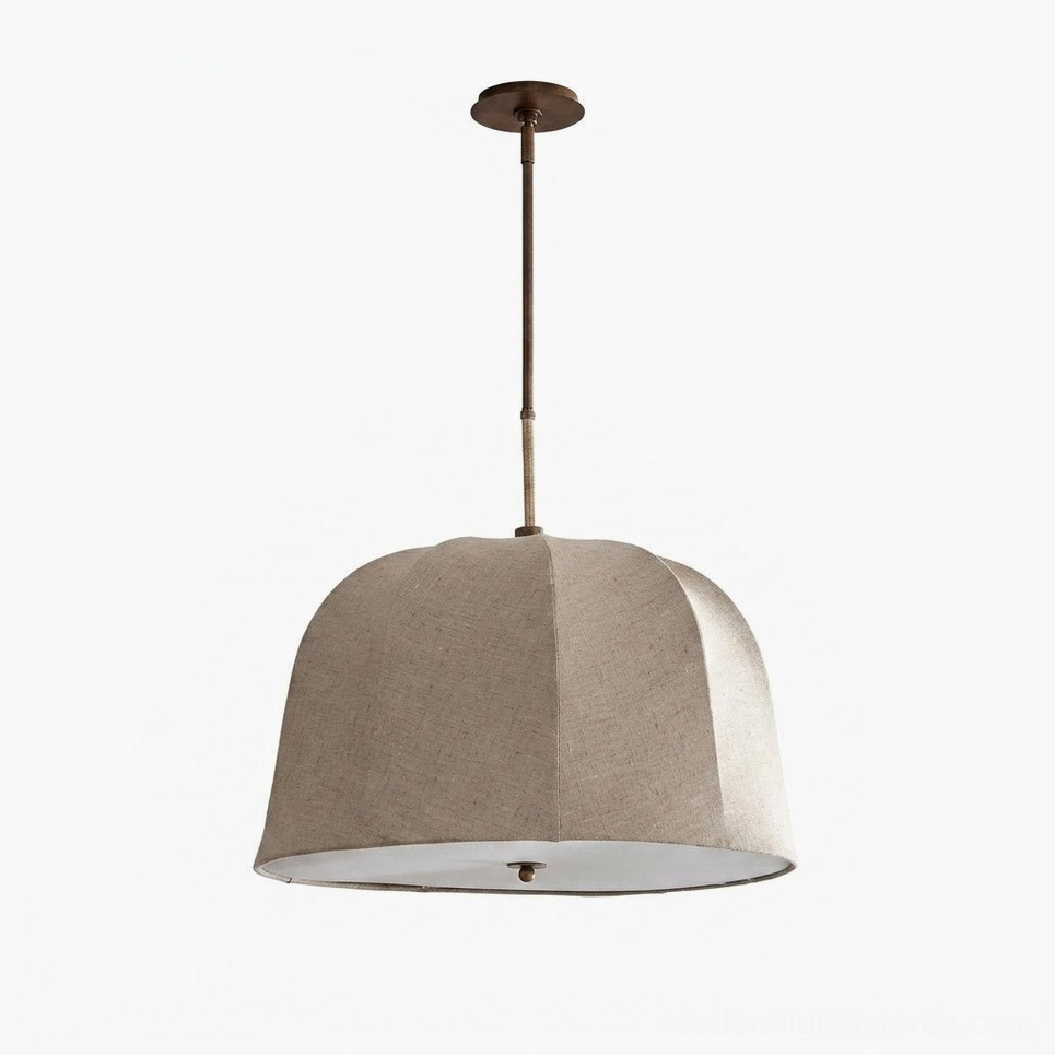 Complete Elvoro linen dome pendant light showing all three available sizes for dining tables, bedrooms and entryways