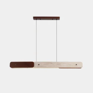 Linero linear chandelier front view - minimalist travertine stone pendant light with walnut and beige color options