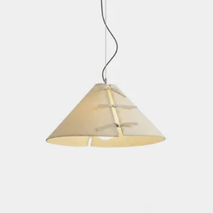Linette Bow pendant light with beige cotton-linen cone shade and fabric bow detail, front view product shot