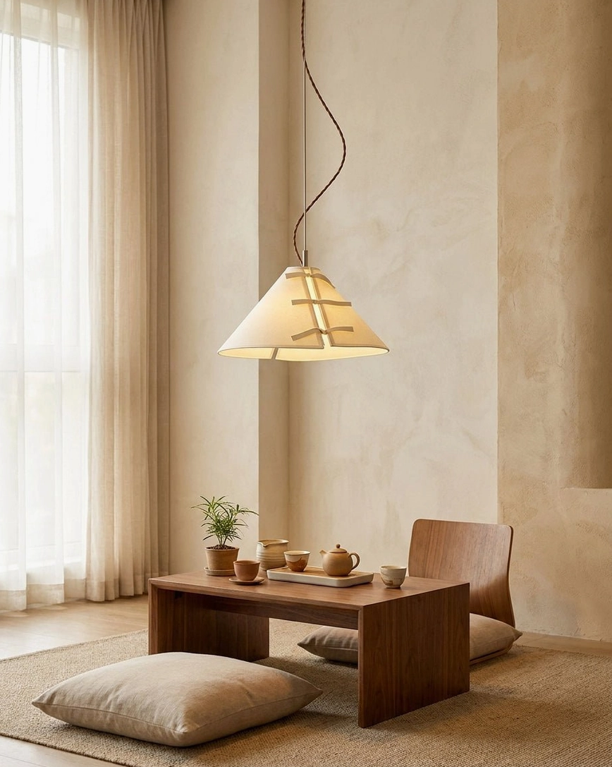 Linette Bow pendant light size comparison medium and large diameter cotton-linen shades side by side